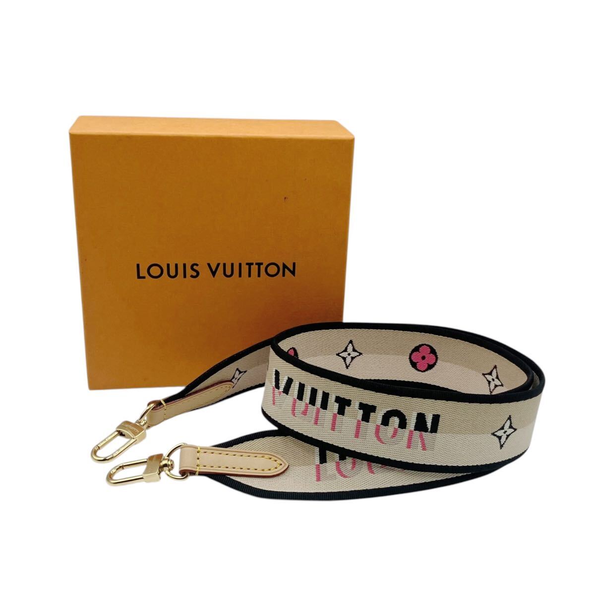 【未使用】ルイヴィトン LOUIS VUITTON ショルダーストラップ キャンバス ベージュ ブラック ストラップのみ バンドリエール拍卖