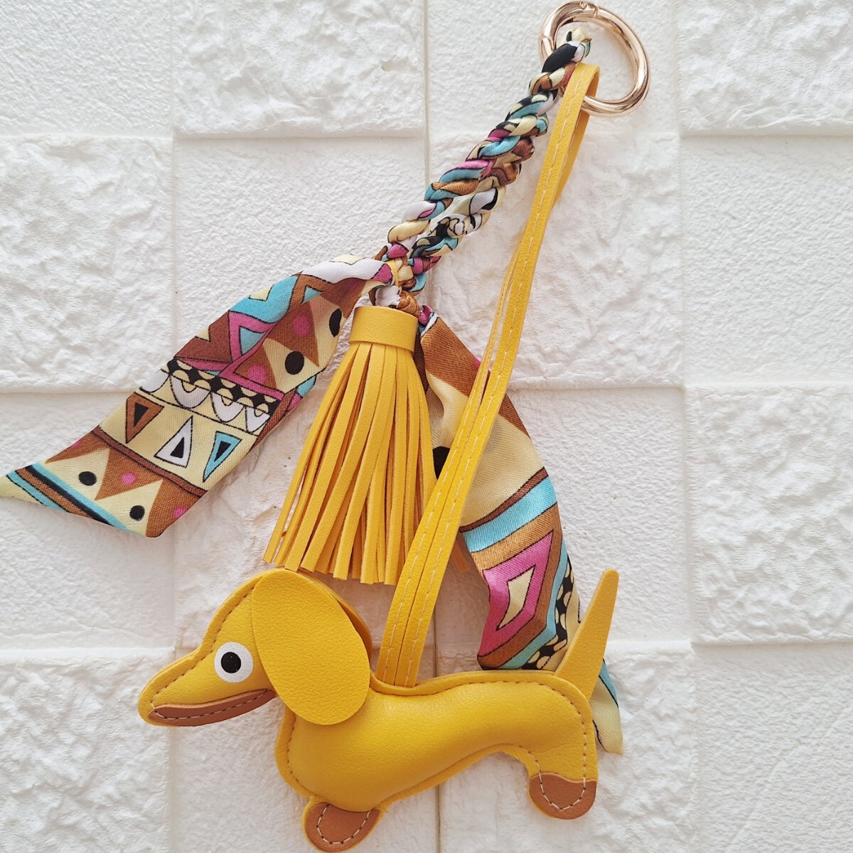 ◆新品◆イエロー◆ダックス◆バッグチャーム◆スカーフ◆タッセル◆拍卖