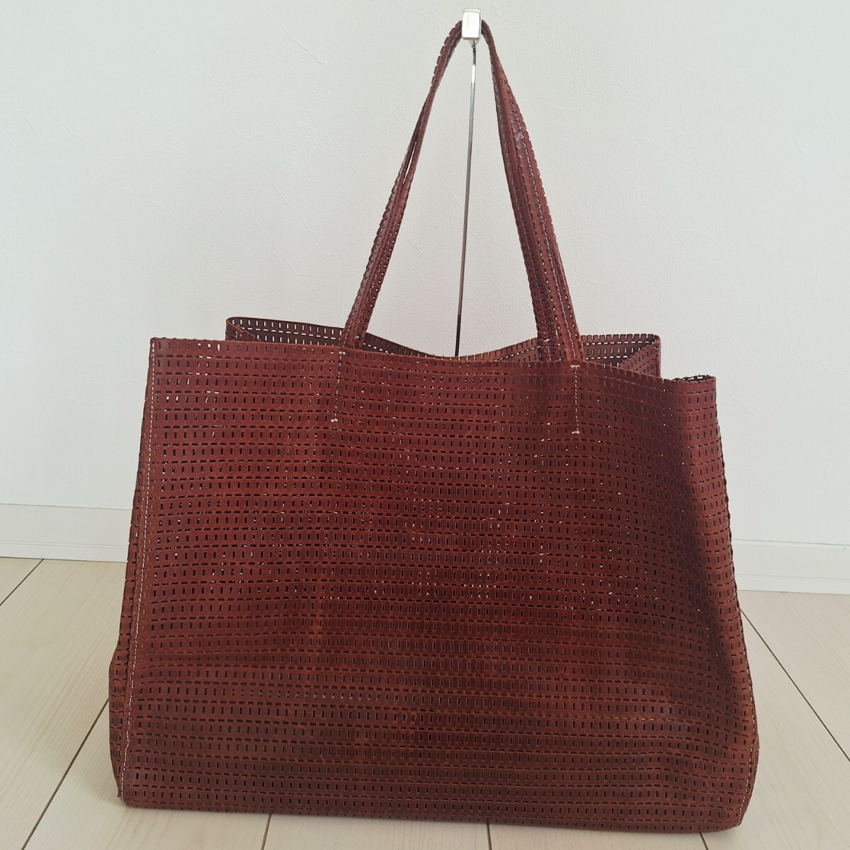 ◆中古◆レザー◆メッシュ◆ブラウン◆トートバッグ◆本革◆拍卖