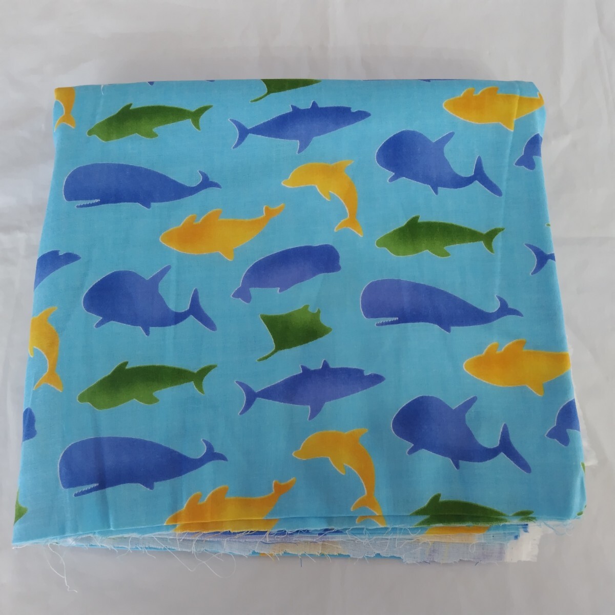 はぎれ ダブルガーゼ生地 海の生き物 シルエット ブルー 108×100拍卖