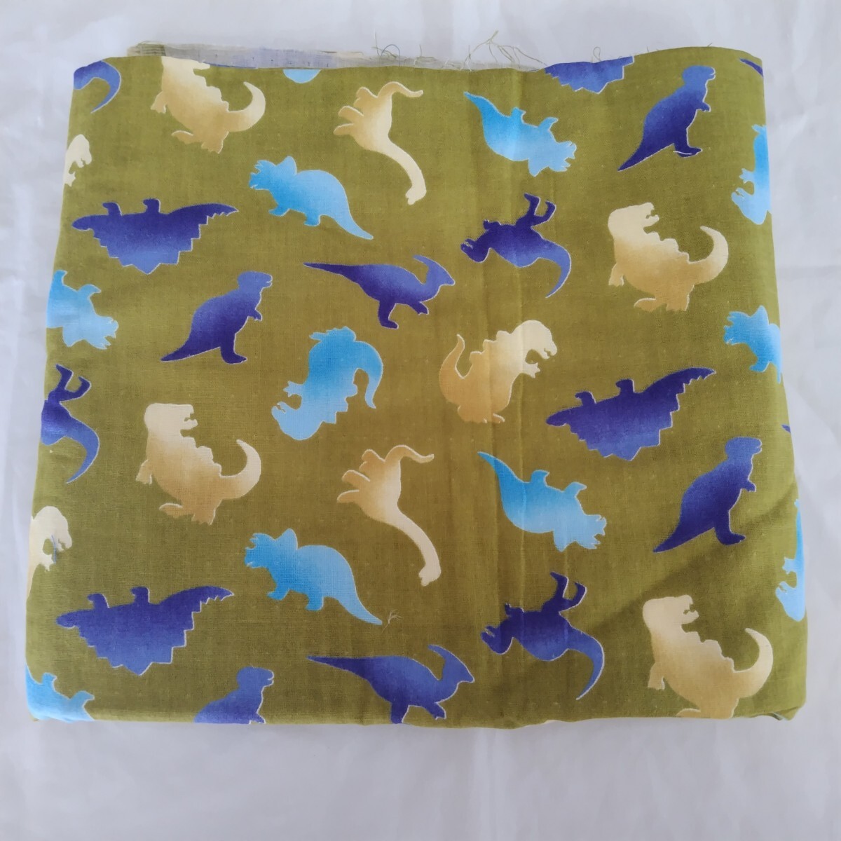 はぎれ ダブルガーゼ生地 恐竜柄 シルエット グリーン 108×100拍卖