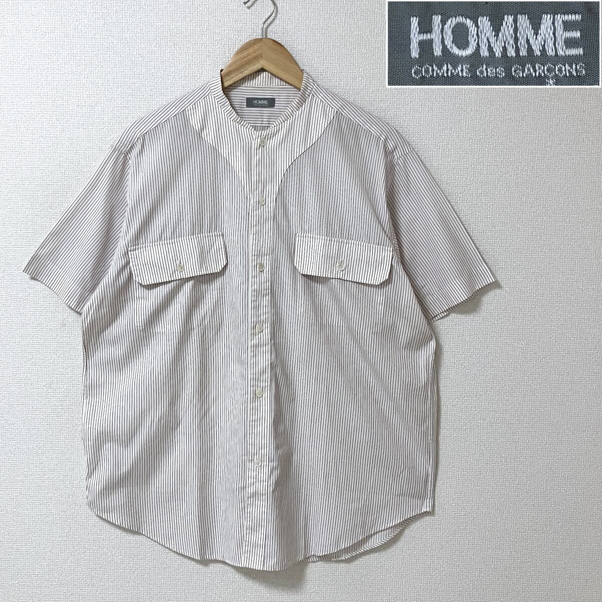 80s デカオム COMME des GARCONS HOMME バンドカラー 半袖 ストライプ シャツ 白系 コムデギャルソンオム VINTAGE archive 5070462拍卖