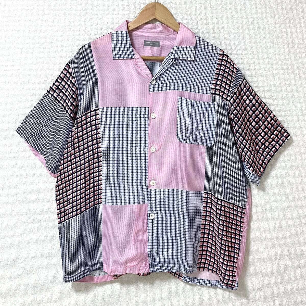 AD1997 田中オム COMME des GARCONS HOMME パッチワークプリント レーヨン 開襟 半袖 シャツ オープンカラー 90s VINTAGE archive 5070488拍卖