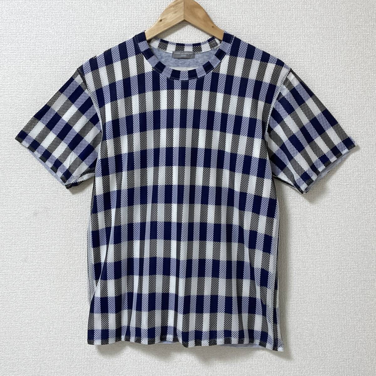 AD2002 田中オム COMME des GARCONS HOMME メッシュ ストライプ チェック 半袖 カットソー コムデギャルソンオム VINTAGE archive 2314拍卖