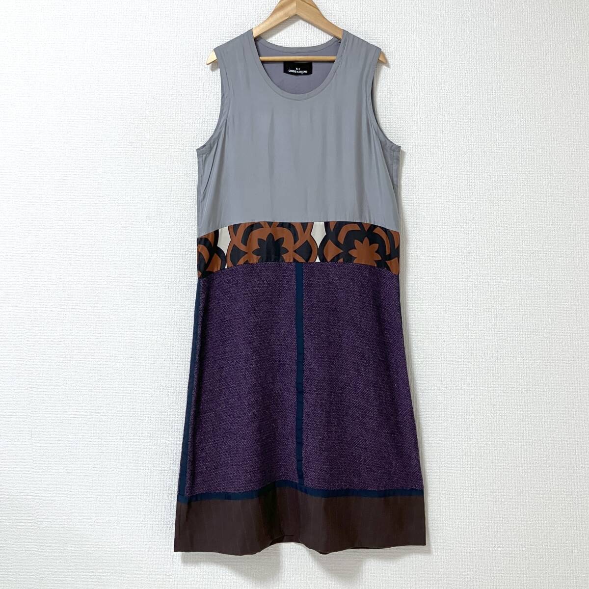 AD1999 tricot COMME des GARCONS ニット ドッキング シルク ワンピース シルバー系 トリココムデギャルソン archive 5080510拍卖