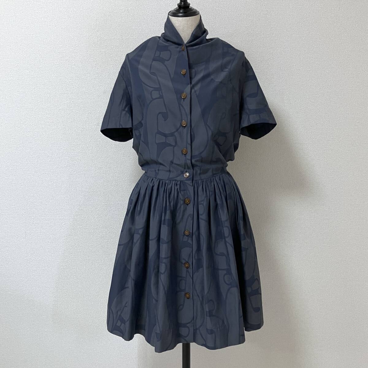 vivienne westwood RED LABEL 変形 総柄 半袖 ミニ ワンピース 青 ネイビー系 2サイズ ヴィヴィアンウエストウッド archive 5080500拍卖