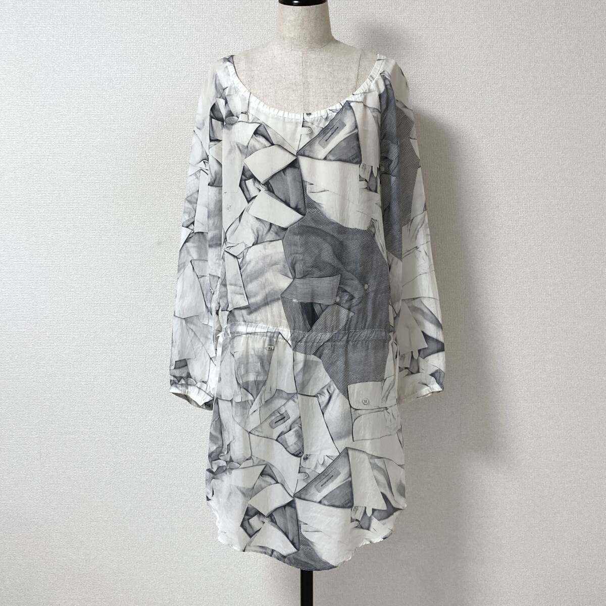 初期 ここのえ MM6 Maison Martin Margiela 6 シャツ柄 転写 総柄 ワンピース 38サイズ メゾンマルタンマルジェラ チュニック archive 2294拍卖