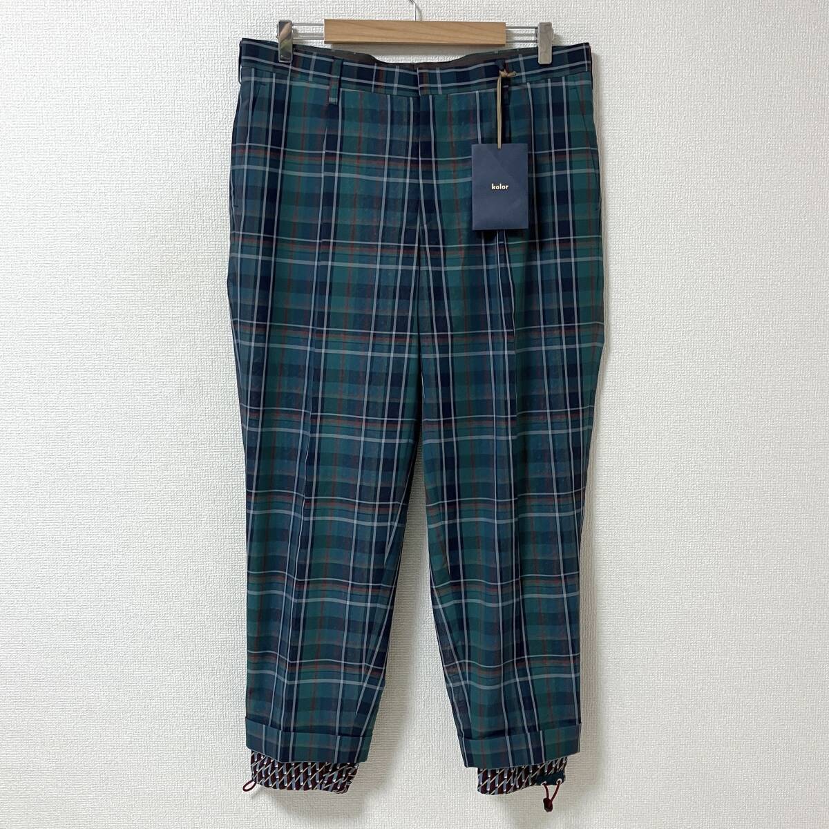 タグ付き 2022SS kolor ドッキング レイヤード シアー チェック ドロスト スラックス 4サイズ カラー パンツ archive 2205拍卖