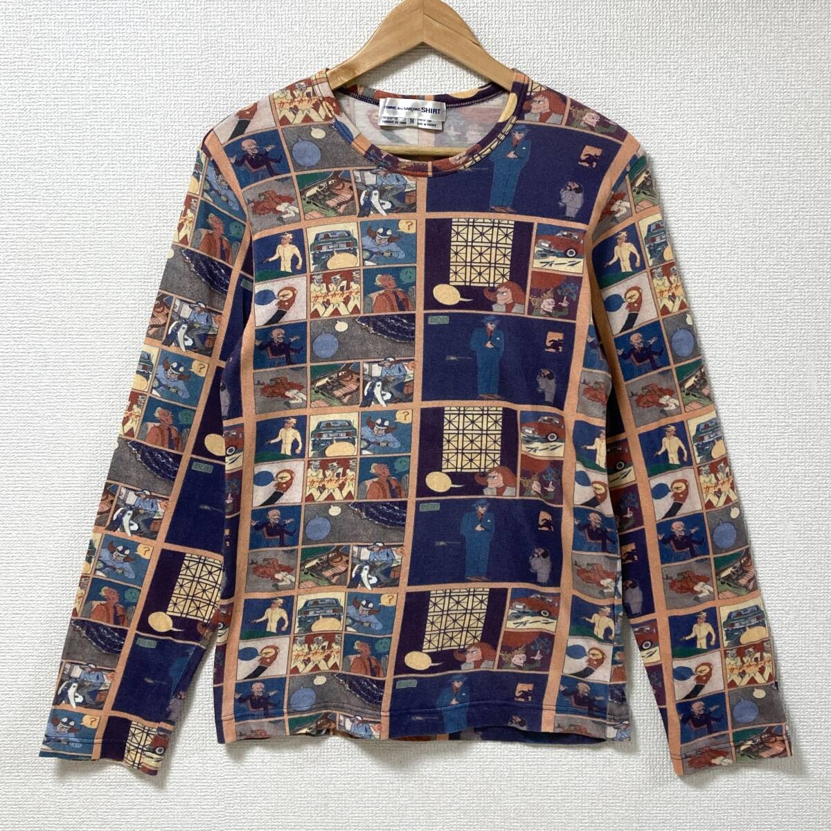 90s COMME des GARCONS SHIRT × 小林晴夫 コミック 総柄 長袖 カットソー Mサイズ コムデギャルソン Tシャツ Tee VINTAGE archive 5080520拍卖