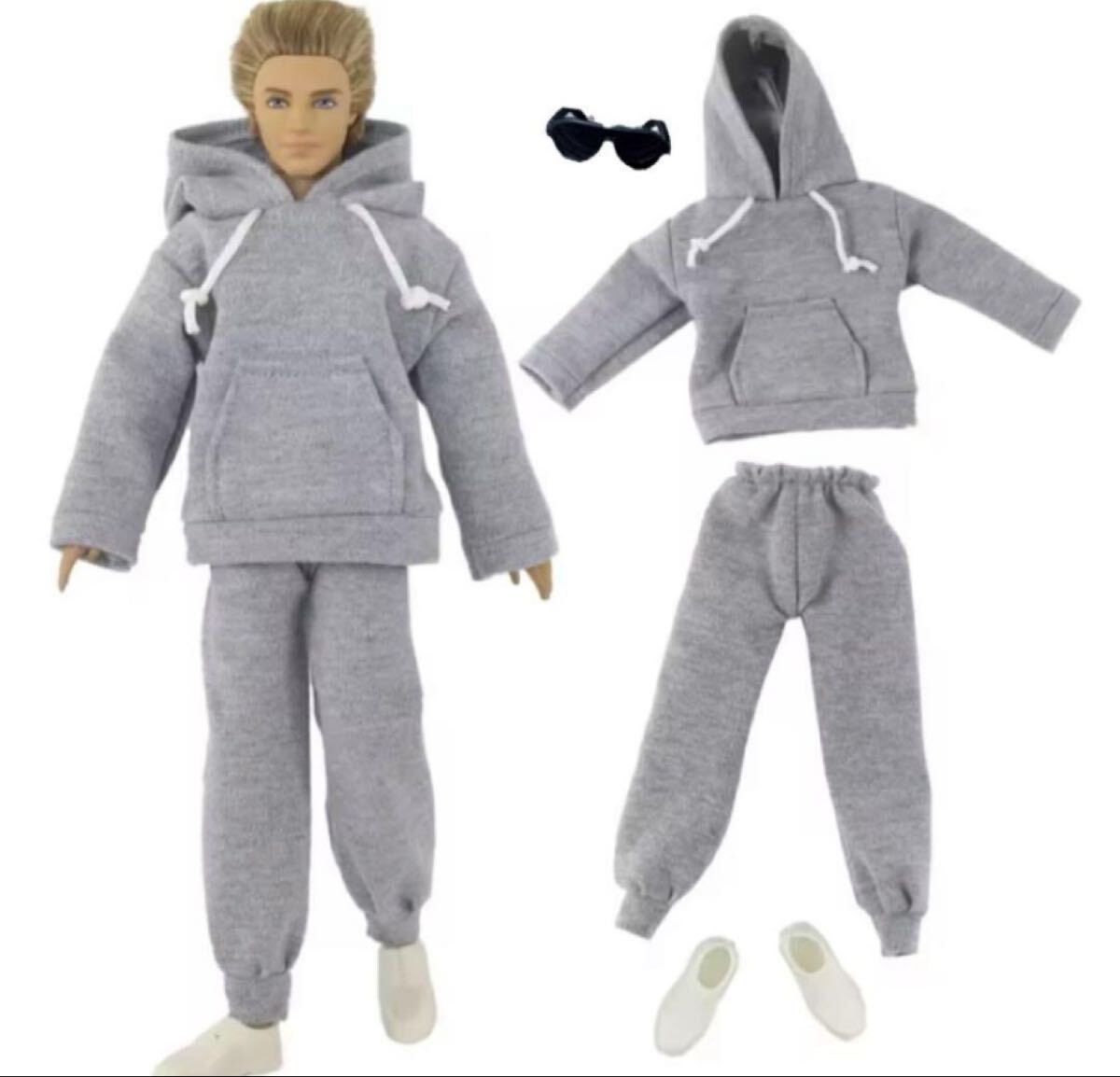 ドール服☆4点セット☆オーバーサイズ☆スウェット上下服 &サングラス&シューズ 1/6スケール フィギュア メンズ カジュアル拍卖