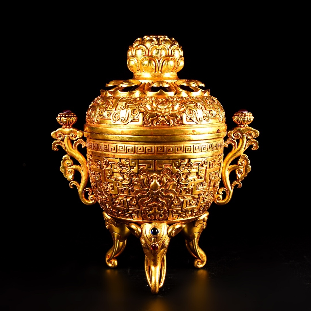 旧 清代 銅鍍金 実心 燻製炉 古家具 中国古美術 古賞物 古置物 唐物 S79拍卖