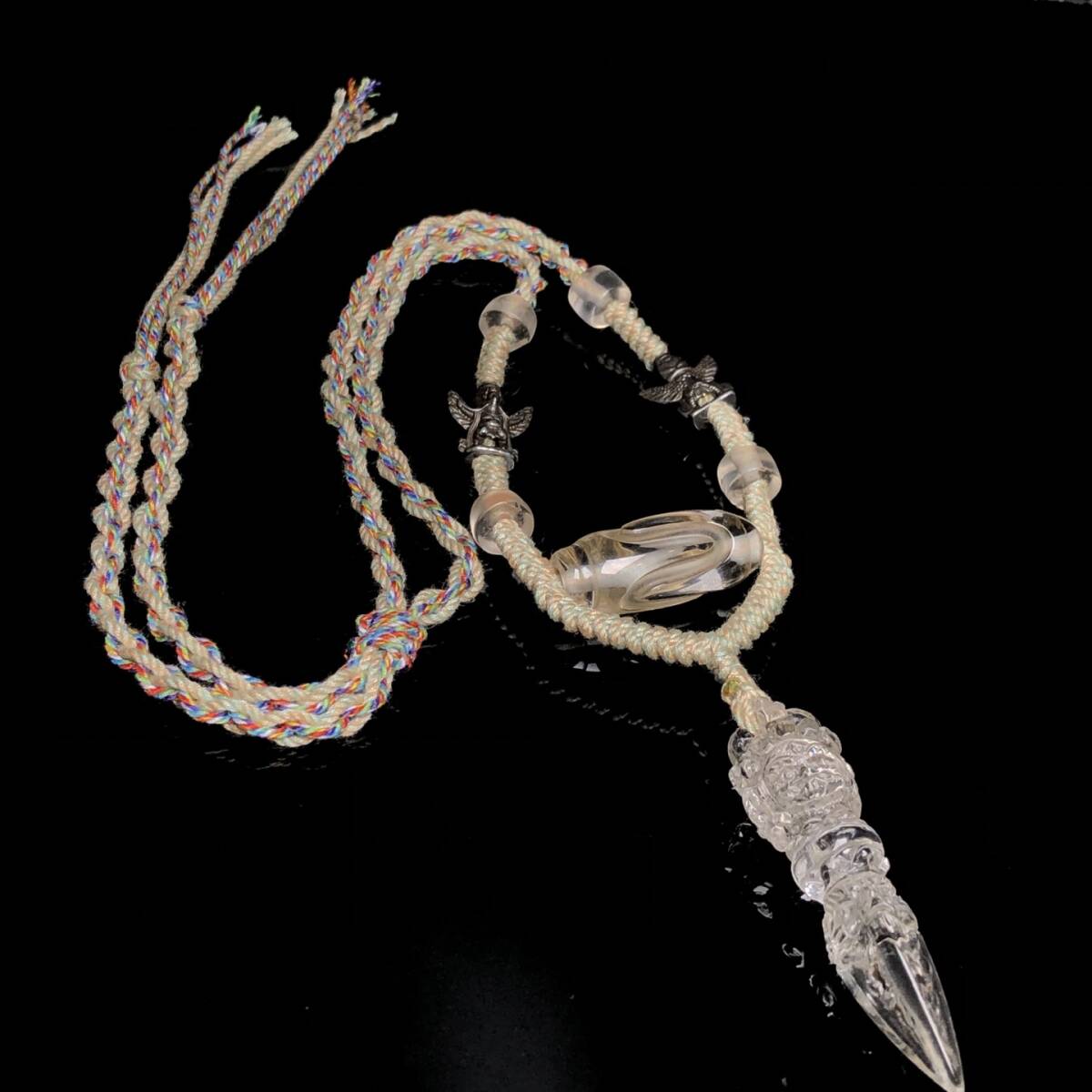 旧 蔵区 老材 水晶 藏仏教密宗 法器 三面大黒天金剛杵 水晶八重歯天珠 水晶桶珠 純銅 項鏈 時代物 中国古美術 古賞物 古置物 唐物 S79拍卖