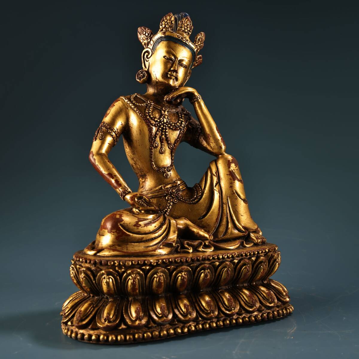 旧 清代 宗教仏像 純銅全銅 鍍金 自在観音仏像 古家具 中国古美術 古賞物 古置物 唐物 S79拍卖