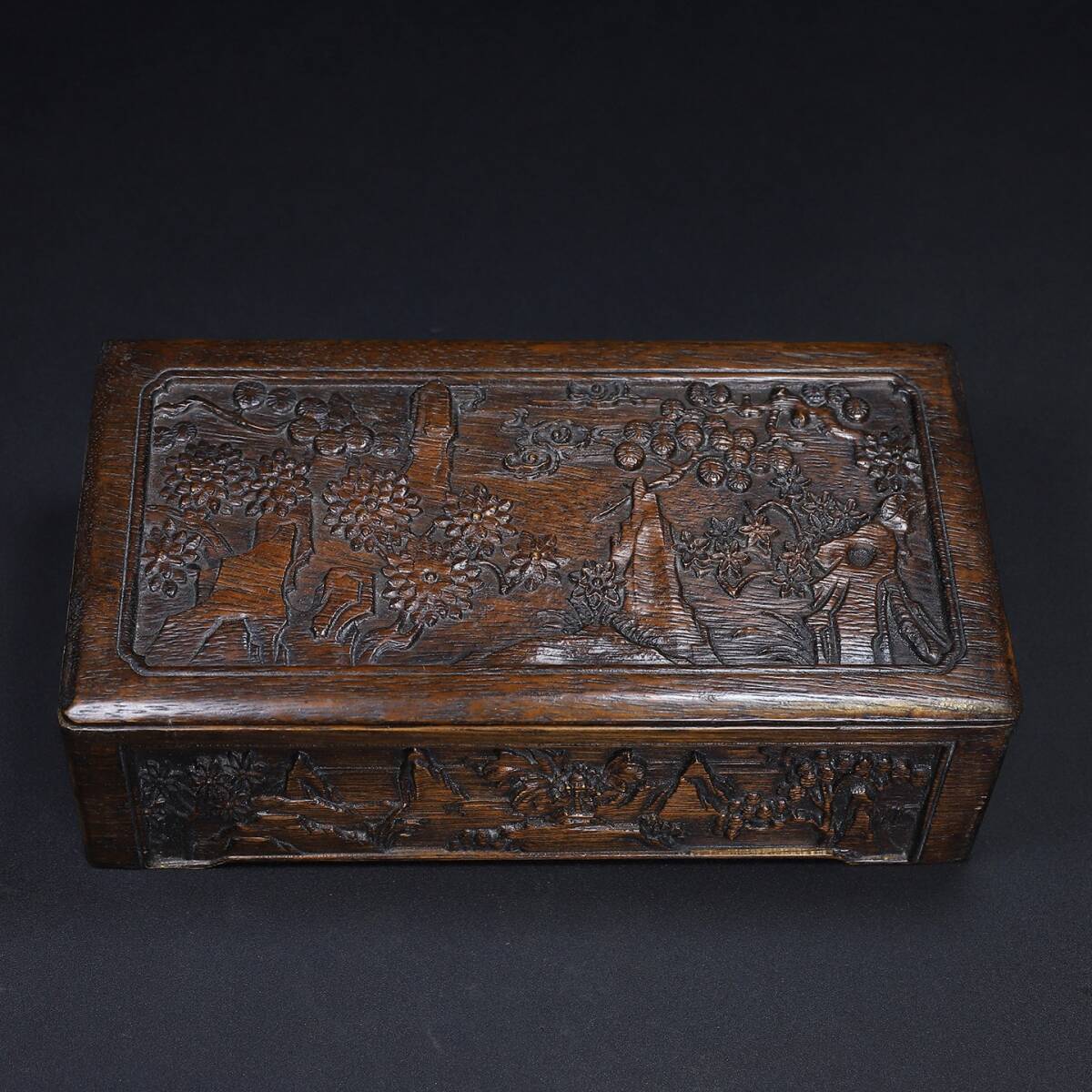 旧 清代 花梨木 雕工 抽取式収納盒 中国古美術 古賞物 古置物 唐物 S79拍卖