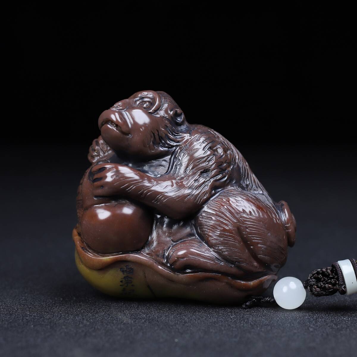 旧 清代 寿山石 彫刻 金猿納福 手把件 時代物 文房具 中国古美術 古賞物 古置物 唐物 S79拍卖