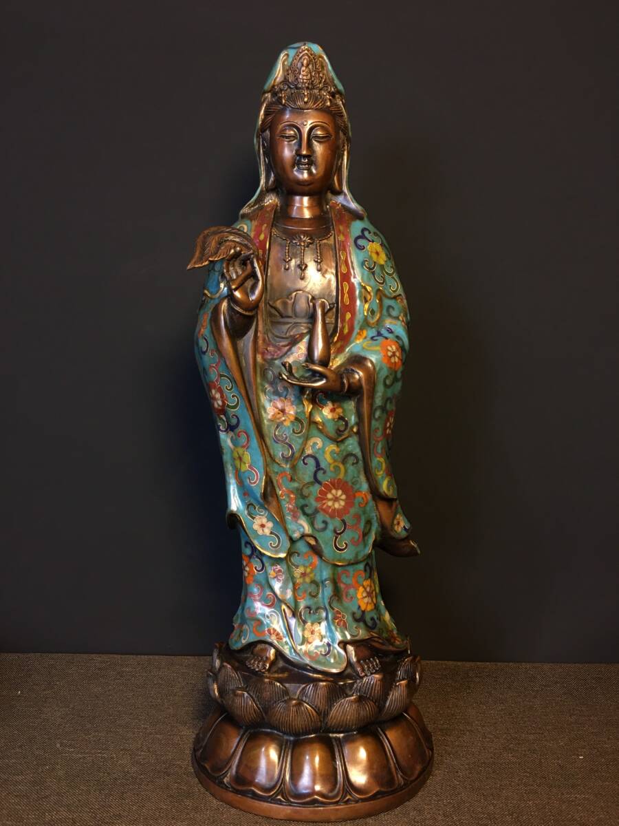 旧 清代 純銅 景泰藍 観音 古家具 中国古美術 古賞物 古置物 唐物 S79拍卖