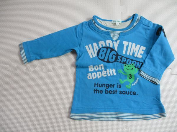 BG720【3can4on】サンカンシオン フェイクレイヤード プリント 長袖 Tシャツ 男児 青 80拍卖