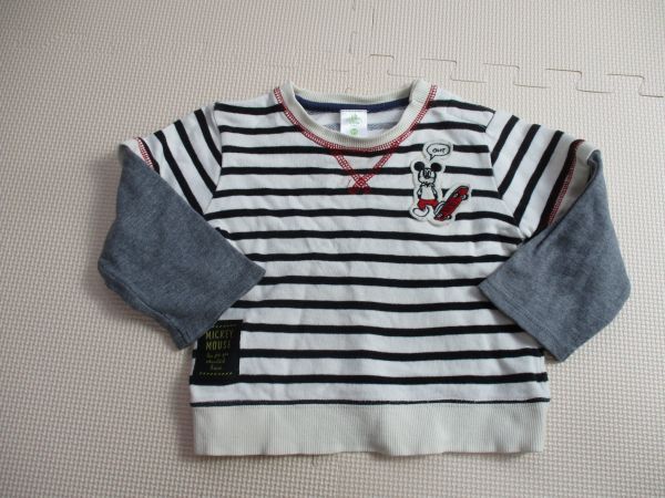 BG694【(株)赤ちゃん本舗】ロゴ刺繍 ボーダー 長袖 トレーナー 男児 黒・白 80拍卖