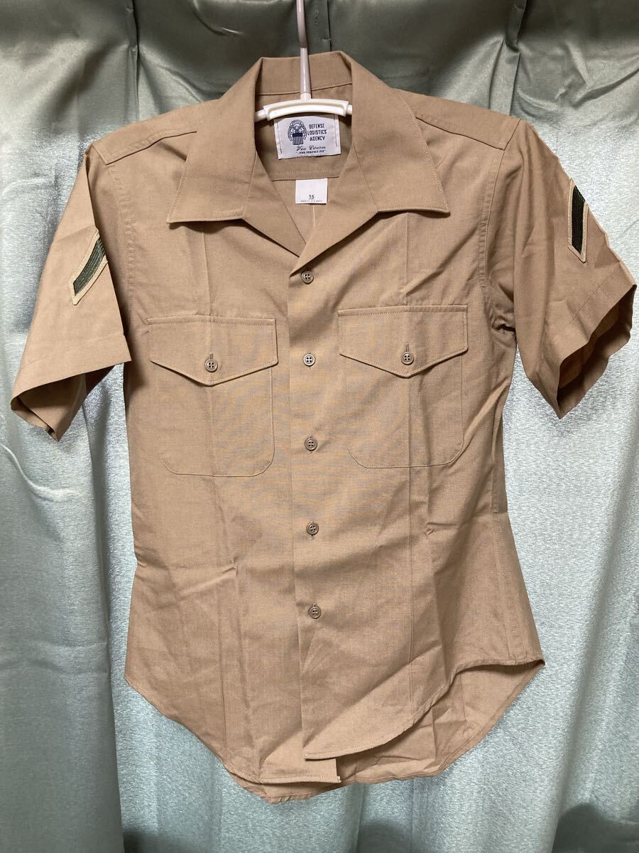 YK-4786 ミリタリー系 中古品 サイズ 15 メンズ 半袖 沖縄 カーキ 海兵隊 米軍 USMC シャツ 軍 放出品 同梱相談可 腕章あり拍卖