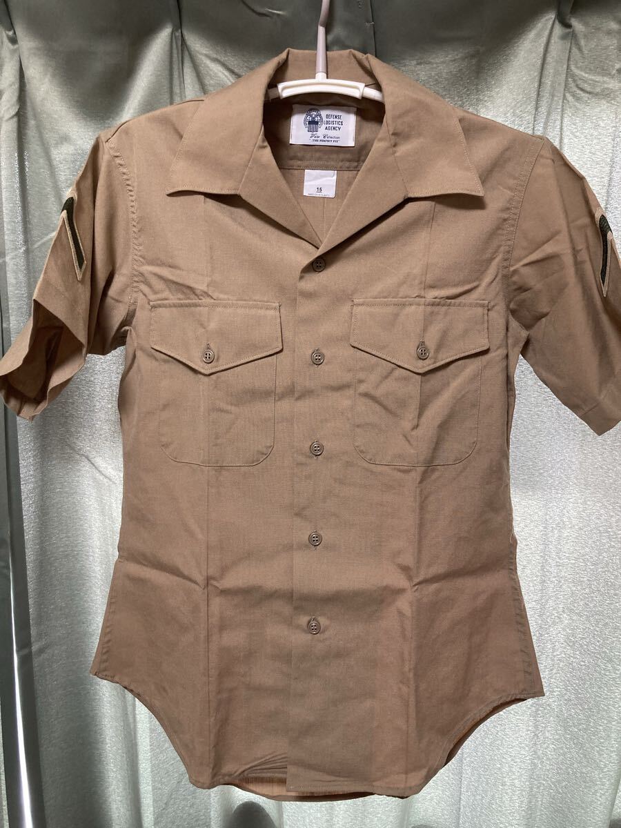 YK-4792 ミリタリー系 中古品 サイズ 15 メンズ 半袖 沖縄 カーキ 海兵隊 米軍 USMC シャツ 軍 放出品 同梱相談可 腕章あり拍卖