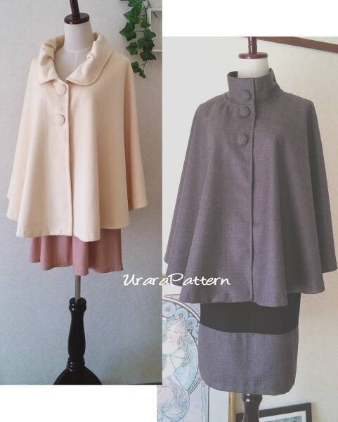 即決♪張り合せ不要!型紙 大人 衿が選べるケープコート フリー拍卖