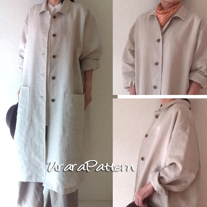 即決♪張り合せ不要! 型紙 大人 チビ衿ライトコート S~5L拍卖
