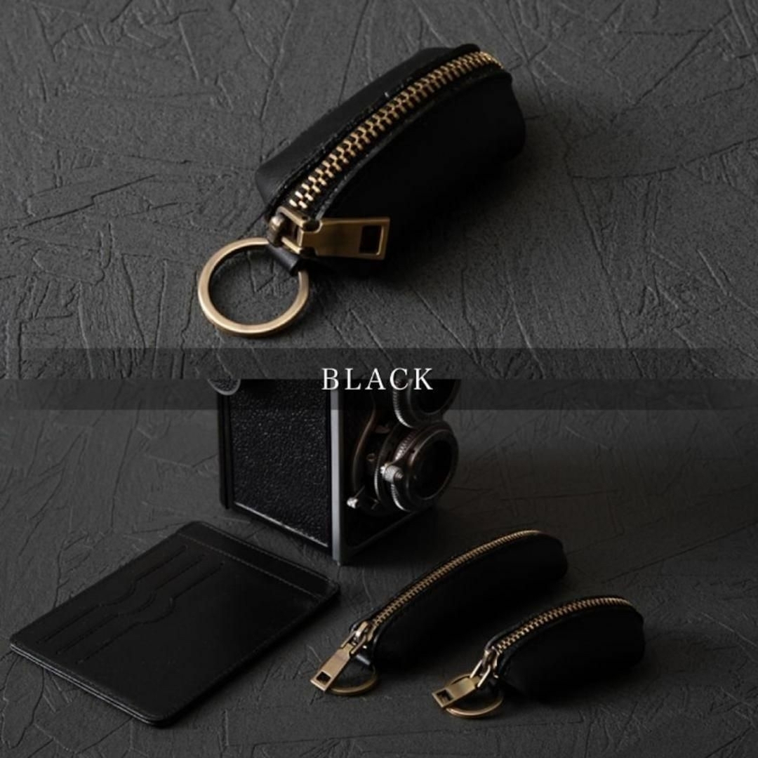 本革ミニ小銭入れ コンパクト コインケース YKK キーリング付 ブラック 黒拍卖