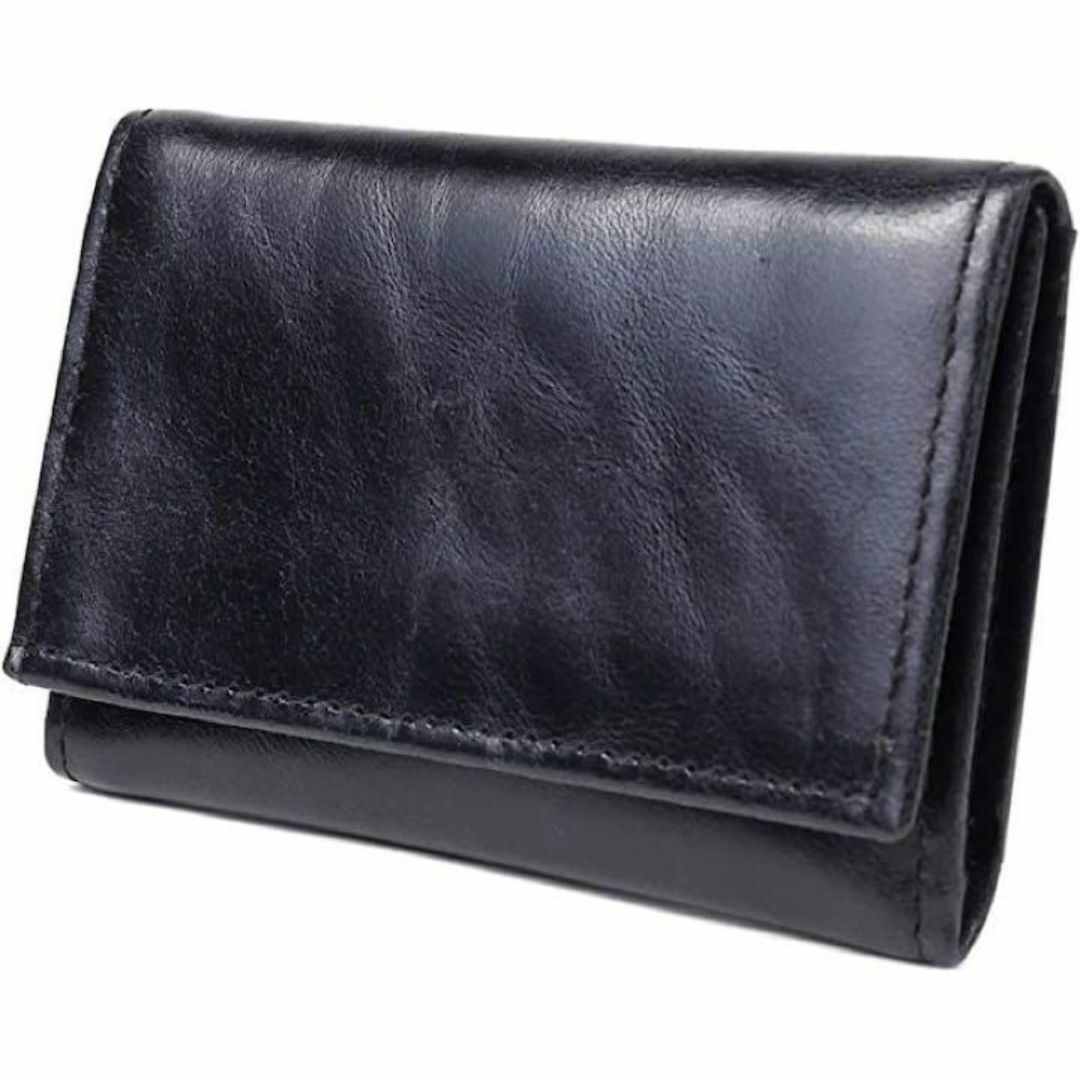 本革 三つ折り 財布 メンズ レディース コンパクト 小銭入れ プレゼント 黒 ブラック拍卖