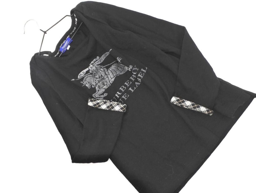 送料無料★バーバリーブルーレーベル★ホースマーク★ウールカットソー38★ブラック 黒★薄手セーター★カットソー★袖チェック拍卖