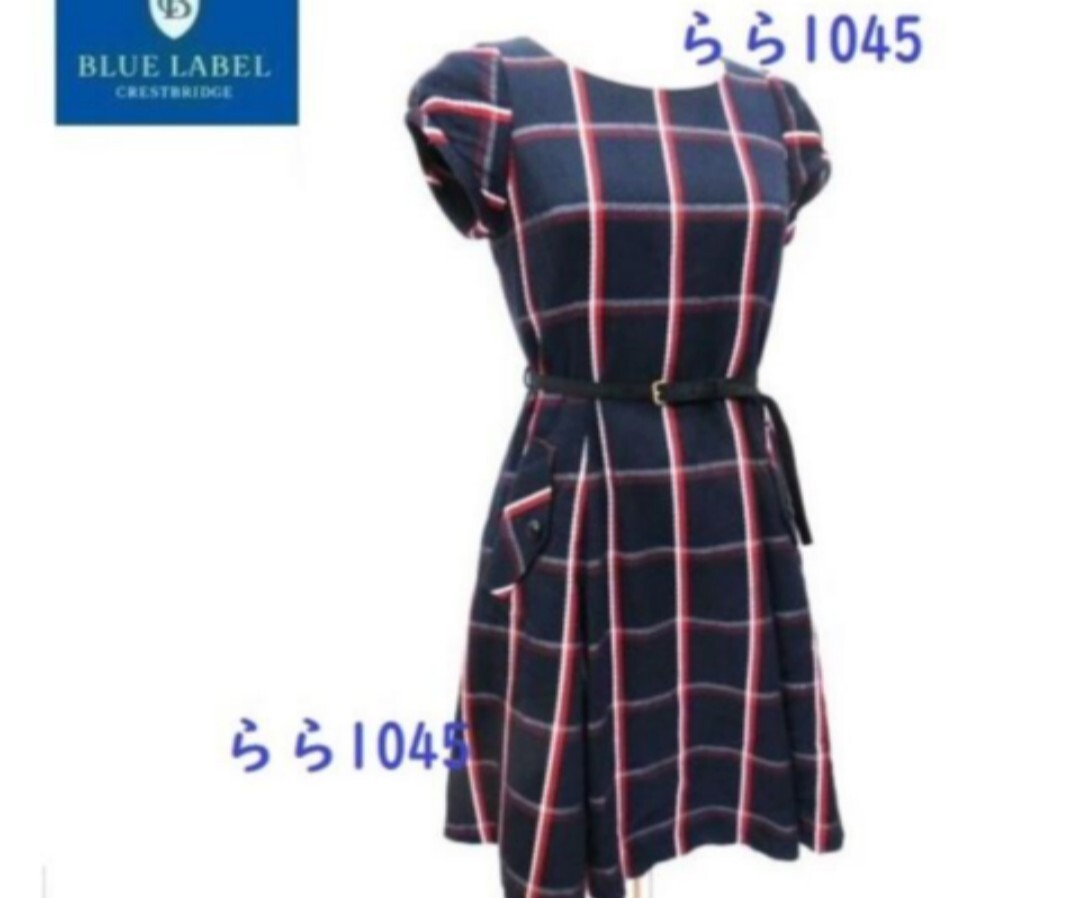 送料無料★ブルーレーベルクレストブリッジ★秋用ワンピース★小さいサイズ★S★SS★ネイビーチェックワンピース★半袖★秋色★キッズ拍卖