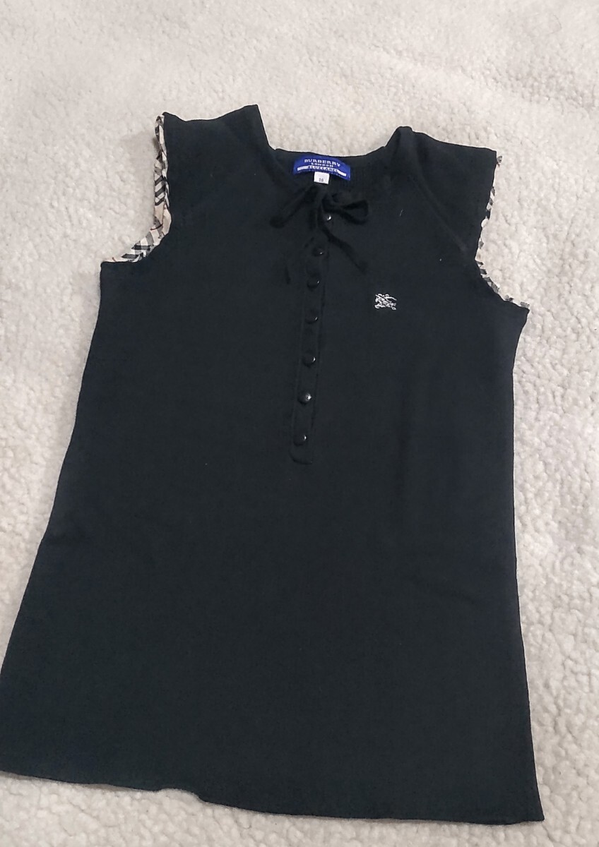 送料無料★バーバリーブルーレーベル★ノースリーブニット★ブラック×チェック★ホースマーク有★綿ニット★リブニット★三陽商会拍卖