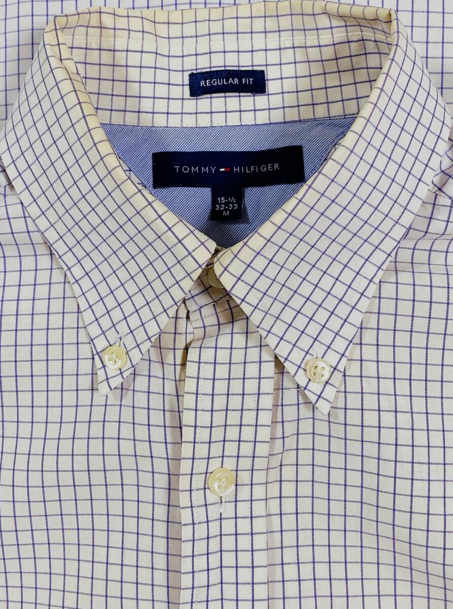 年末特価 TOMMY HILFIGER 白にウイスタリアのチェック 長袖ボタンダウンシャツ 15 1/2 M (US-FIT) US輸入本場古着 KAE-209拍卖