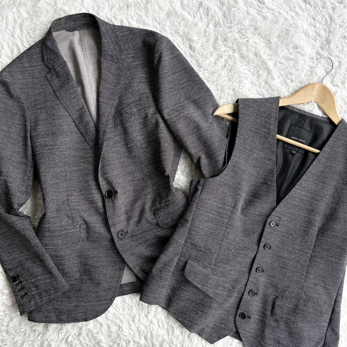2点セット【絶妙な組み合わせ】JOSEPH HOMME テーラードジャケット ジレベスト M〜Lサイズ 霜降りグレー アンコン メンズ スーツ 清涼感拍卖