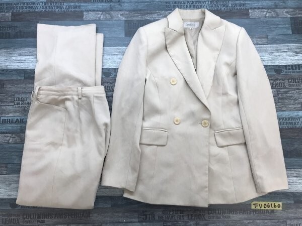 ESPRITMUR エスプリミュール レディース ダブルボタン 薄手 ジャケット・パンツ 上下セットアップ 9/64-91 ベージュ拍卖