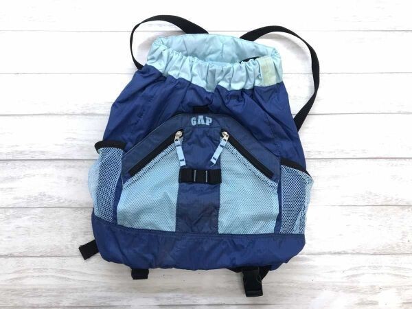 ギャップ GAP レトロ Y2K オールド スポーツ ストリート 配色切替 リュックサック ナイロン100% メッシュポケット キッズ 青 水色拍卖
