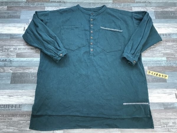 AMINA レディース ダブルポケット ビッグシルエット ノーカラーカットソー 青緑拍卖