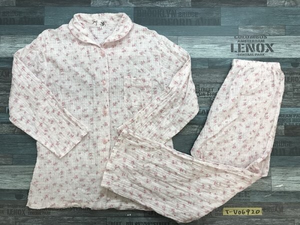 レディース 日本製 薄手 コットン パジャマ 上下セットアップ L ピンク拍卖