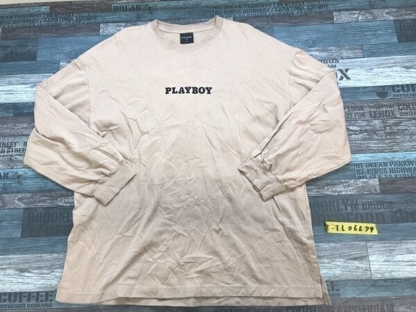 PLAYBOY プレイボーイ × GU ジーユー メンズ 両面プリント ロンT カットソー 大きいサイズ XL 茶色拍卖