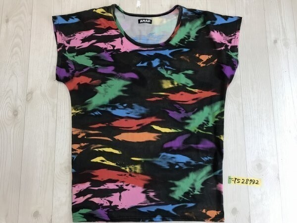 ANAP アナップ レディース ラグラン ポリエステル ドライ カラフル柄 半袖Tシャツ 黒他拍卖