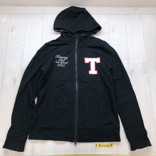 TOMMY GIRL トミーガール レディース ロゴ刺繍 スウェット ダブルジップパーカー M 黒拍卖