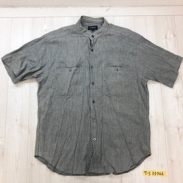 ELEMENT OF SIMPLE LIFE メンズ バンドカラー ダブルポケット シアサッカー 半袖シャツ L グレー拍卖