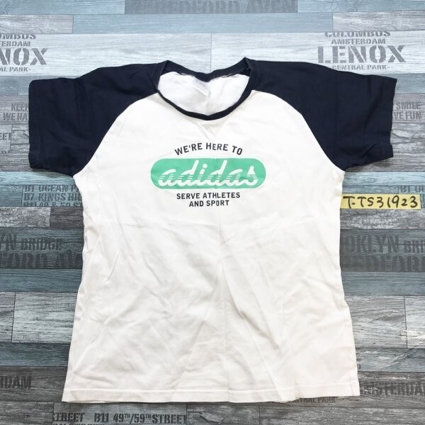 adidas アディダス レディース ラグラン ビッグロゴ 半袖Tシャツ L 白紺拍卖