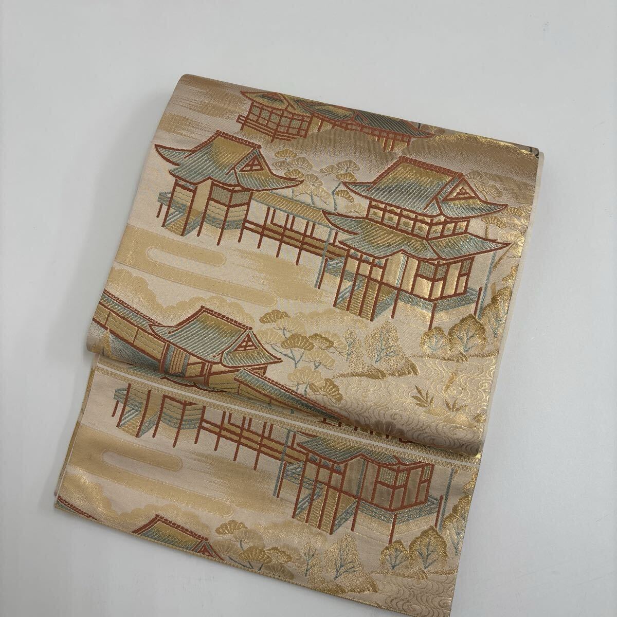 袋帯 本金糸 金彩の風景 正絹 W-4209拍卖