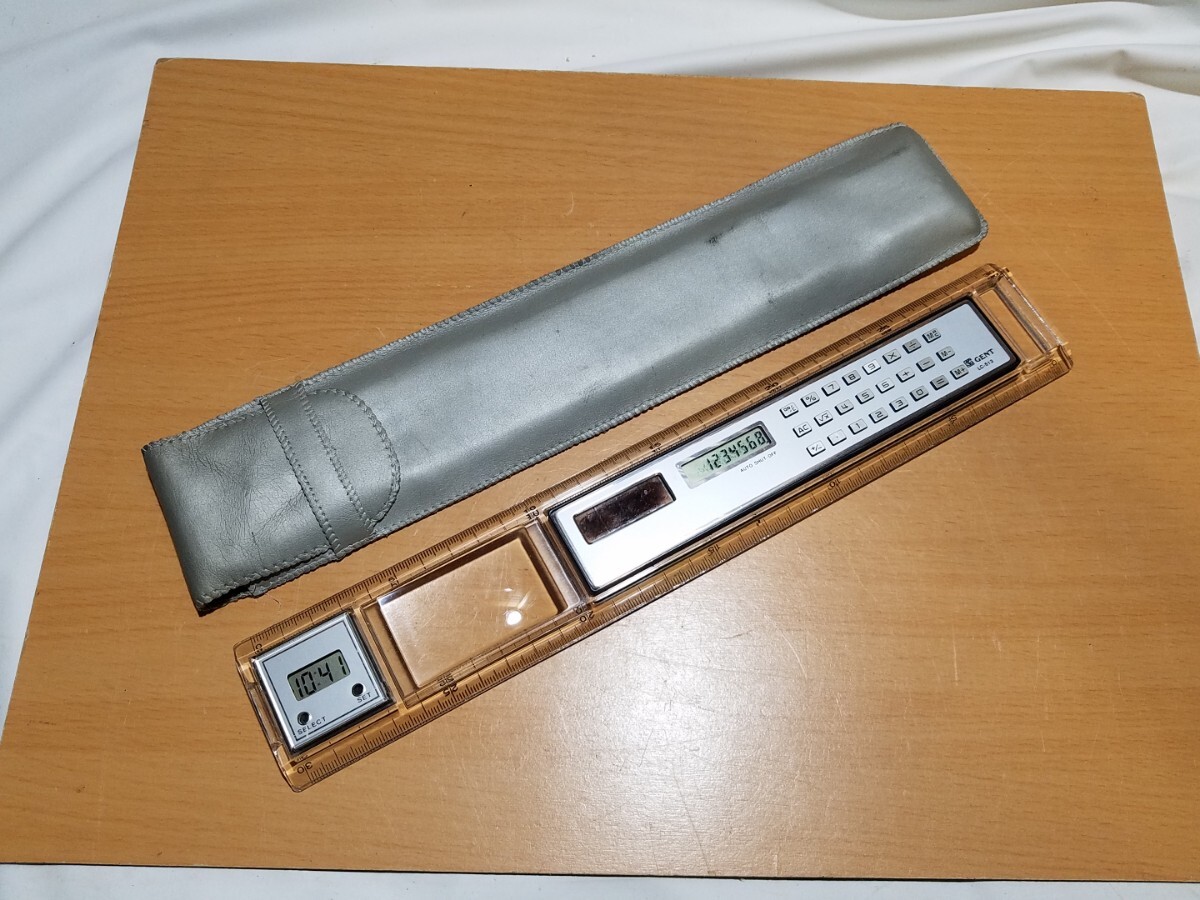206-7 GENT LC-513 時計 電卓 ルーペ付 定規 30cm 昭和レトロ ジャンク品拍卖