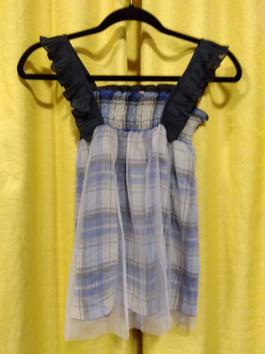 【未使用品】flower、キャミソール、ブルー系タータンチェック、シースルー生地でフェミニン(*^o^*)b若い方も大人の女性も双子コーデも拍卖