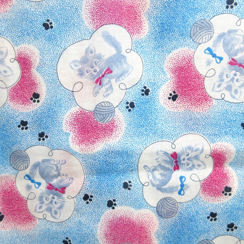 生地最終値引 ねこアニマル りぼん かわいい 糸玉 レトロ 入園入学準備 ヴィンテージ 拍卖