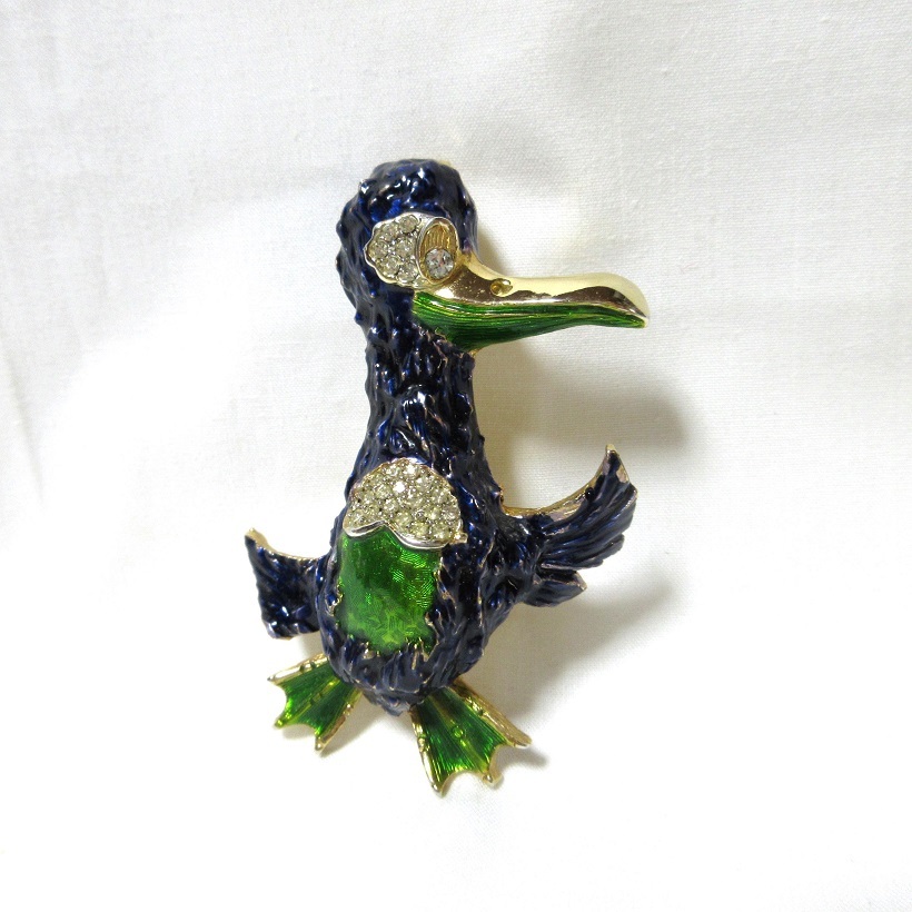 ヴィンテージ 鳥エナメルブローチ ラインストーン 拍卖