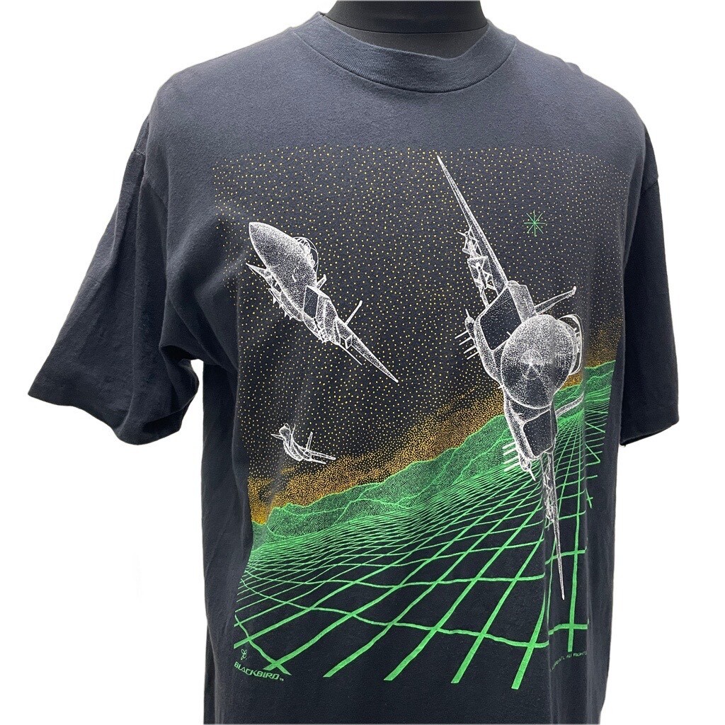 USA製 80’s BLACK BIRD F-15 EAGLE 戦闘機 Tシャツ XLサイズ / 黒 ミリタリー アメリカ軍 US AIR FORCE 両面 プリント ヴィンテージ拍卖