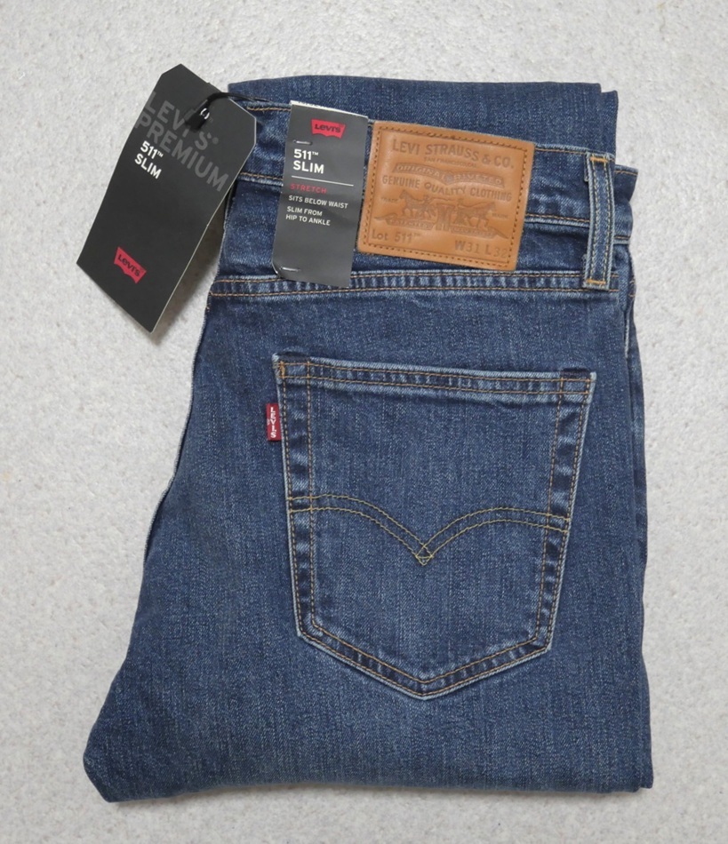 未使用品 LEVI'S PREMIUM 511 BIG E スリム ストレッチ デニムパンツ 紺 W29 ジッパーフライ リーバイス 04511-2407拍卖