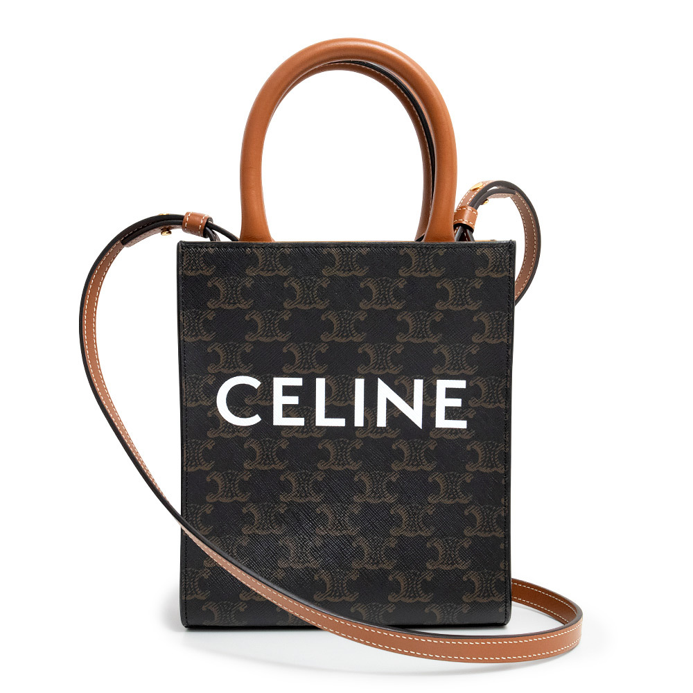 (新品・未使用品)セリーヌ CELINE ミニ バーティカルカバ ショルダー ハンドバッグ トリオンフキャンバス レザー ブラウン 194372BZK拍卖